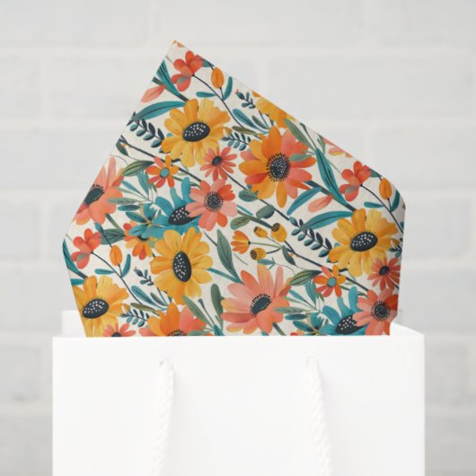 Papier Mousseline Retro Daisy Floral Tissue Paper (Sac cadeau)