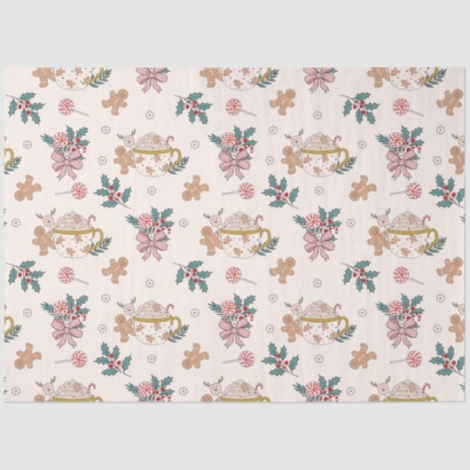 Papier Mousseline Retro Gingerbread Cookies et Thé Noël (Recto)