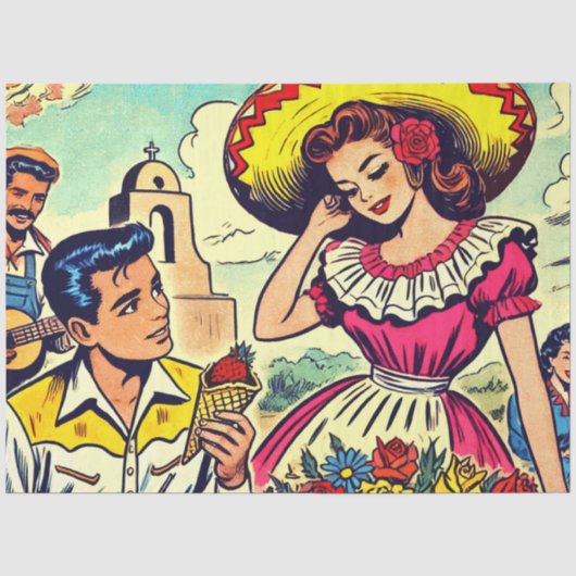 Papier Mousseline Retro Love Couple Comic (Recto)