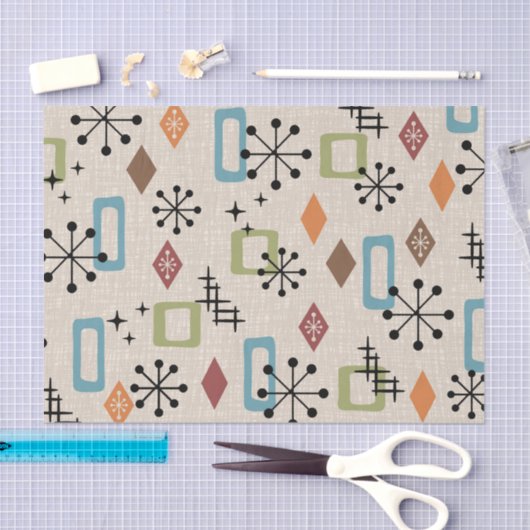 Papier Mousseline Retro Mid-Century moderne Atomique Abstrait Motif (Artisanat)