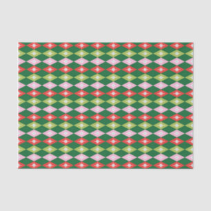 Papier Mousseline Retro Mid Century Rouge, Rose et Vert Noël