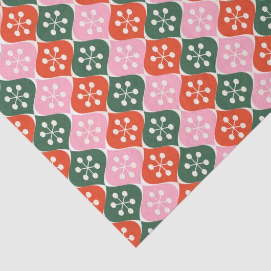 Papier Mousseline Retro Mid Mod Atomic Pattern Pink Green Christmas (Détail)