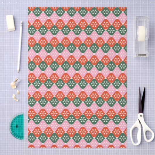 Papier Mousseline Retro Mid Mod Atomic Pattern Pink Green Christmas (Artisanat)