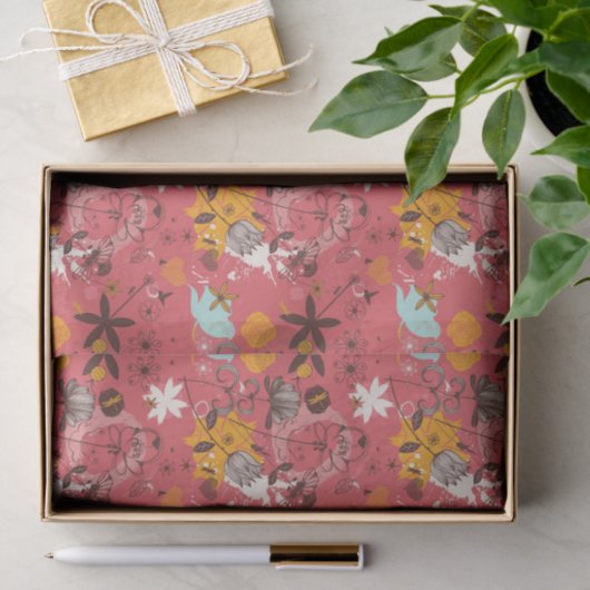 Papier Mousseline Rétro motif floral 7 (Cadeau)