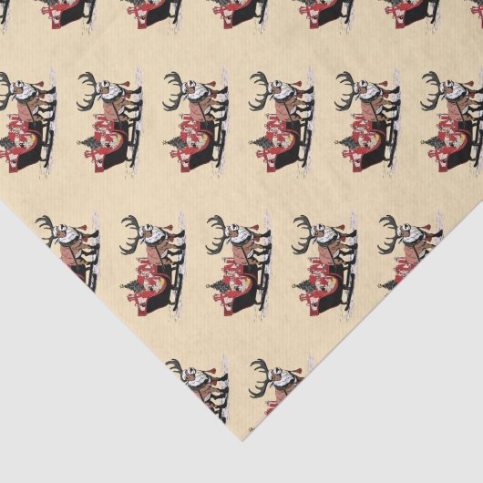 Papier Mousseline Retro Père Noël Sleigh Noël (Détail)