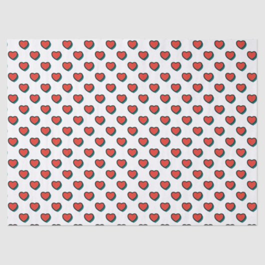 Papier Mousseline Retro Pop Art Rouge Bleu Coeurs Blancs Motif (Recto)