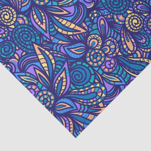 Papier Mousseline Retro Psychedelic Boho Floral Doodle Pattern (Détail)