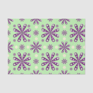 Papier Mousseline Retro Purple Flowers on Green Background