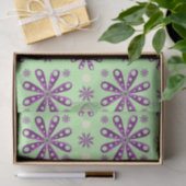 Papier Mousseline Retro Purple Flowers on Green Background (Cadeau)
