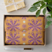 Papier Mousseline Retro Purple Flowers on Orange Background (Cadeau)