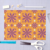 Papier Mousseline Retro Purple Flowers on Orange Background (Artisanat)