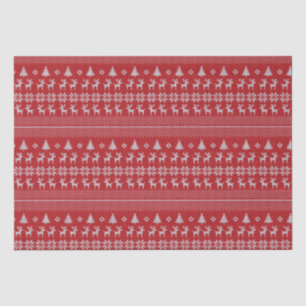 Papier Mousseline Retro Red Christmas Reindeer Snowflake Motif