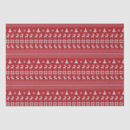 Papier Mousseline Retro Red Christmas Reindeer Snowflake Motif (Recto)