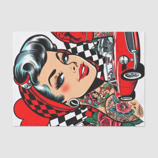 Papier Mousseline Retro Rockabilly Comic fille (Recto)