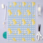 Papier Mousseline Retro Sunny Yellow Lemon Drop Blue Check (Artisanat)