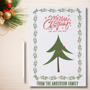 Papier Mousseline Retro Vintage Christmas Tree & Wreath Nom de famil