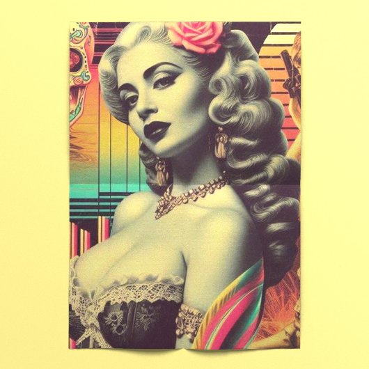 Papier Mousseline Retrofuturisme Collage Pin-up