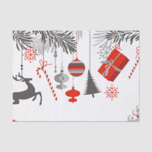 Papier Mousseline Rétros ornements rouges et gris modernes de Noël