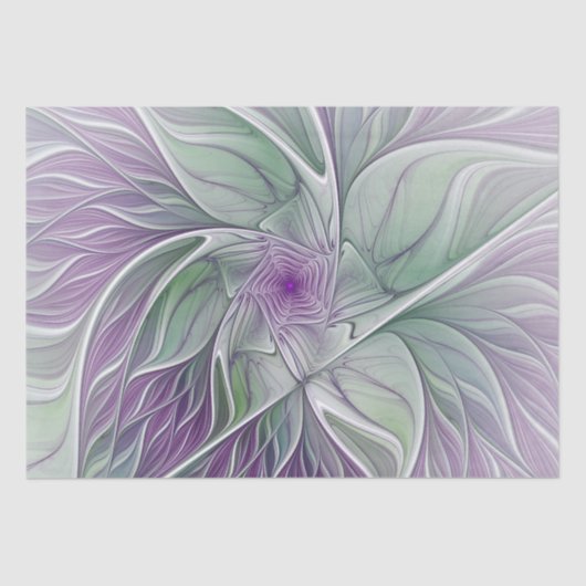 Papier Mousseline Rêve de fleurs, Abstrait violet vert Fractal Art (Recto)