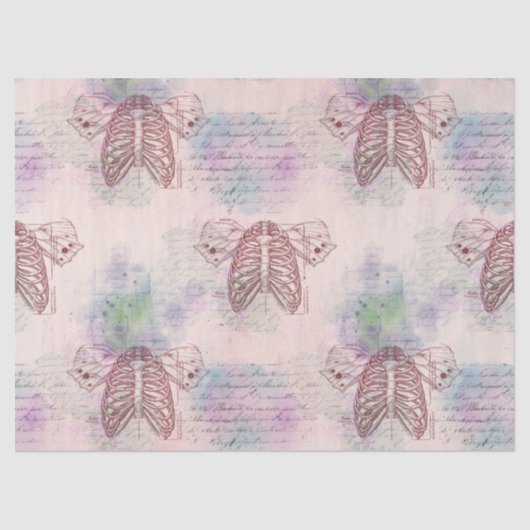Papier Mousseline Ribcages en vapeur et ailes sur découpage rose (Recto)