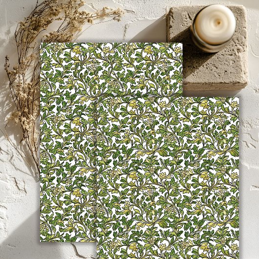 Papier Mousseline Riz feuille pastel vert Art nouveau Morris