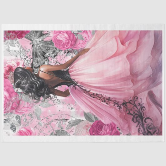 Papier Mousseline Robe en verre rose et noir Shabby 2 papier découpa (Recto)