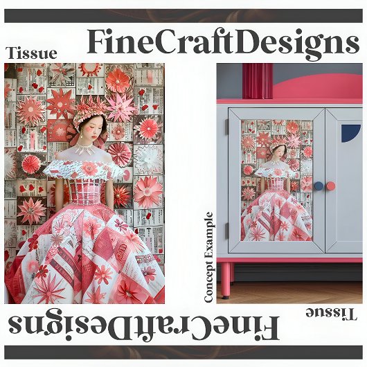 Papier Mousseline Robe rose Rouge Floral Découpage droite 156