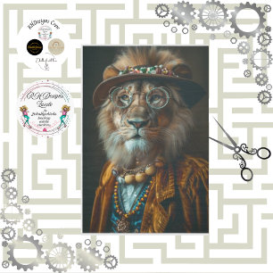 Papier Mousseline Robe vintage découpée Lion Steampunk