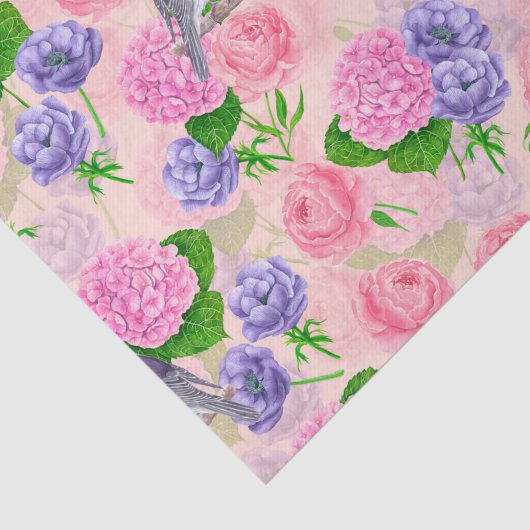 Papier Mousseline Robin et fleurs, motif aquarelle (Détail)