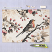 Papier Mousseline Robin rouge et cerisier Fleur d'arbre Bird Michiga (Artisanat)