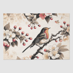 Papier Mousseline Robin rouge et cerisier Fleur d'arbre Bird Michiga