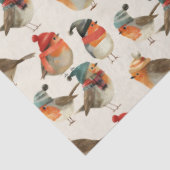 Papier Mousseline Robins mignons en casquette et écharpes d'hiver (Détail)