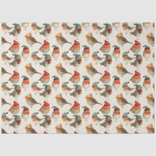 Papier Mousseline Robins mignons en casquette et écharpes d'hiver