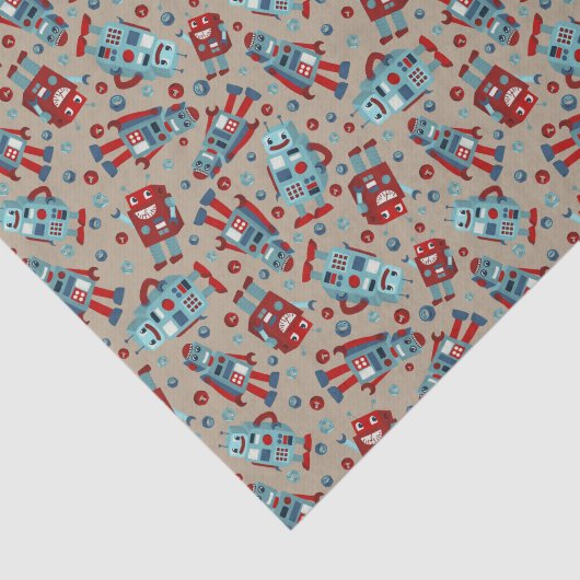 Papier Mousseline Robots rétro à motif bleu et rouge (Détail)