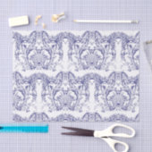 Papier Mousseline Rococo Motif baroque bleu et blanc (Artisanat)