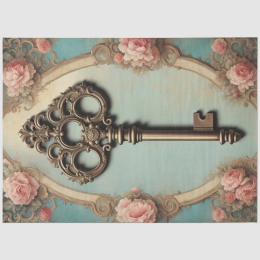 Papier Mousseline Rococo Skeleton Key Decoupage Paper - Antique (Recto)