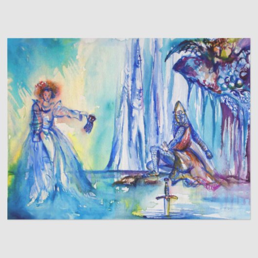 PAPIER MOUSSELINE ROI ARTHUR, DAME DU LAC ET EXCALIBUR (Recto)