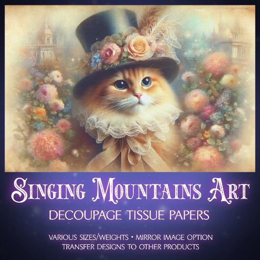 Papier Mousseline Romantic Victorian Garden Cat Decoupage 