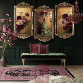 Papier Mousseline Romantique Colibri & Bourgogne Floral sur or