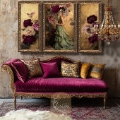 Papier Mousseline Romantique Colibri & Bourgogne Floral sur or