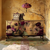 Papier Mousseline Romantique Colibri & Bourgogne Floral sur or