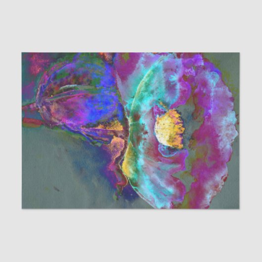 Papier Mousseline Romantique élégant violet turquoise peinture de fl (Recto)