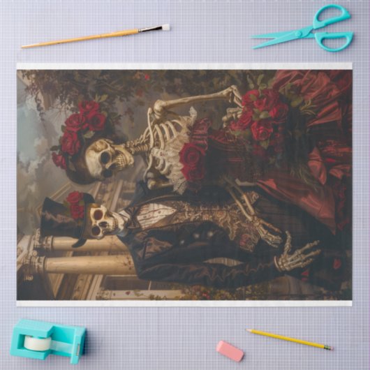 Papier Mousseline Romantique Halloween Skeleton Couple Découpage (Artisanat)