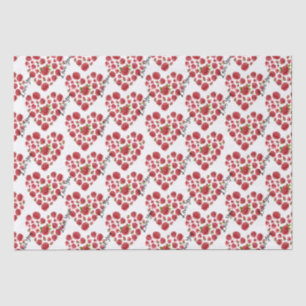 Papier Mousseline Romantique Je t'aime Roses Rouges Coeurs Tissu Pap