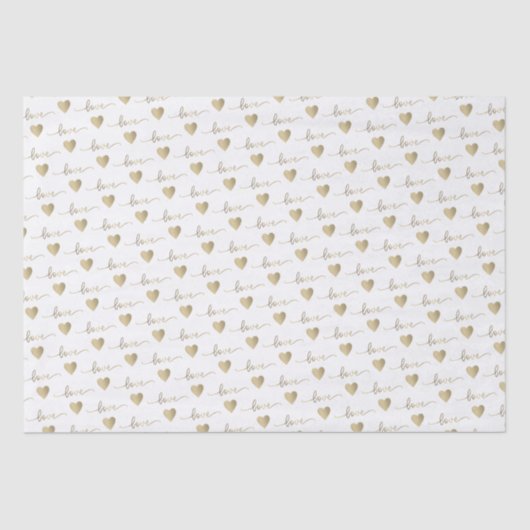 Papier Mousseline Romantique Or Script Cœurs Amour Mariage    (Recto)