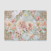 Papier Mousseline Romantique Pastel Florals Blues Découpage/Tissu (Recto)