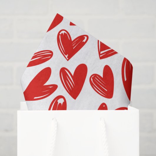 Papier Mousseline Romantique Red Love Hearts Motif Saint Valentin (Sac cadeau)