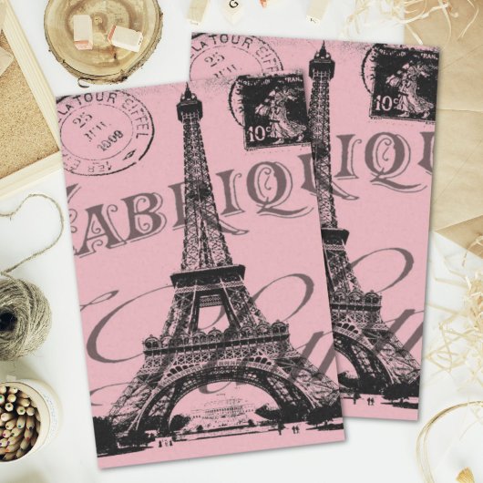 Papier Mousseline romantique rose vintage paris tour eiffel