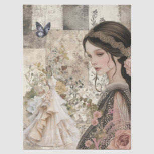 Papier Mousseline Romantique Victorian Girl & Vintage Florals blancs