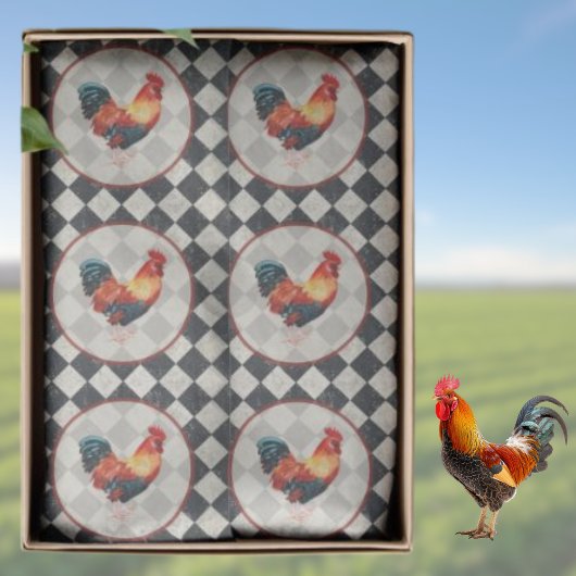 Papier Mousseline Rooster Black White Checkered French Farmhouse  